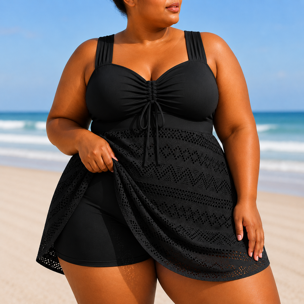 Robe de bain élégante Emille pour femmes en grande taille avec drapé fluide