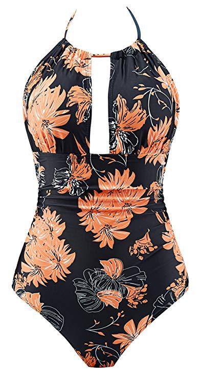 Maillot de bain floral pour femmes avec décolleté plongeant R&B