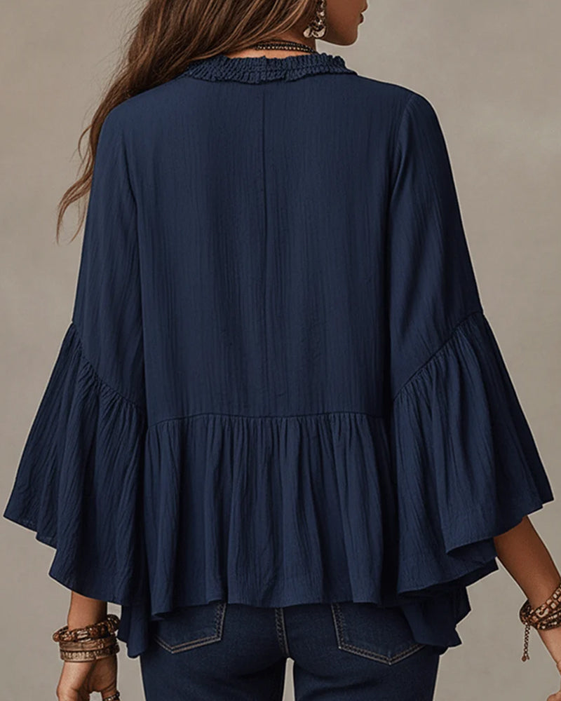 Blouse Col En V Scallop Volant Garniture