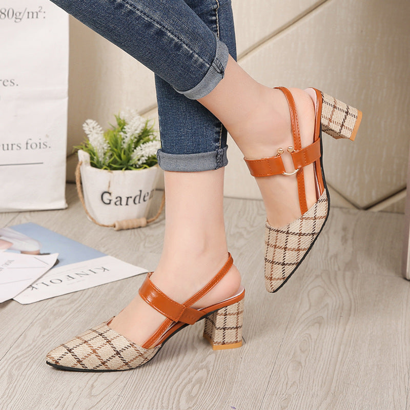 Pompes Slingback pour femmes avec motif à carreaux à la mode et hauteur de talon confortable R&B