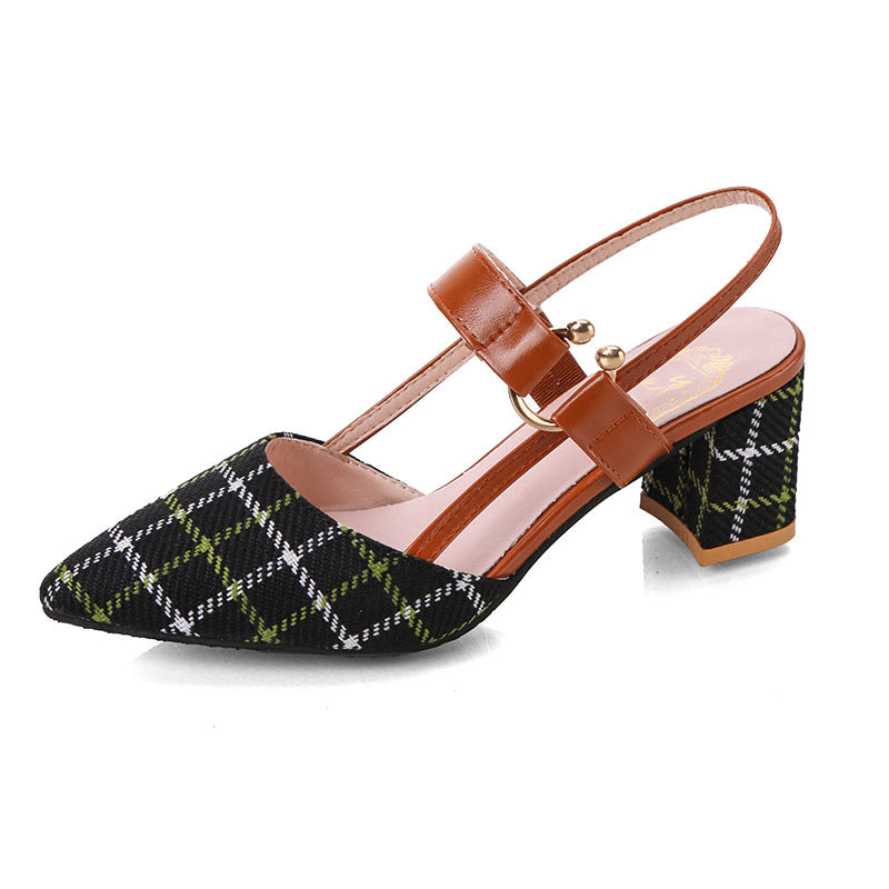 Pompes Slingback pour femmes avec motif à carreaux à la mode et hauteur de talon confortable R&B