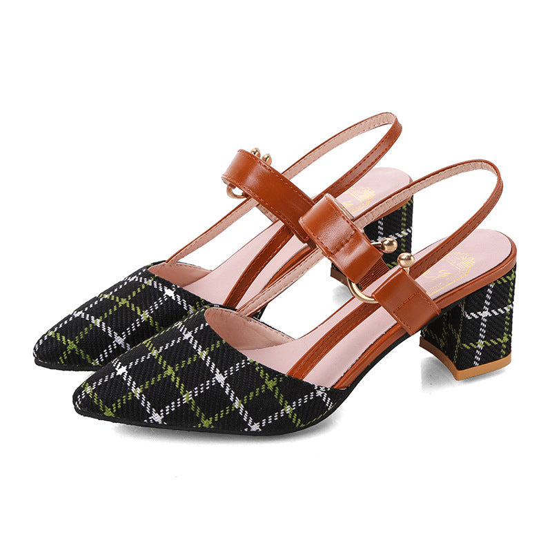 Pompes Slingback pour femmes avec motif à carreaux à la mode et hauteur de talon confortable R&B