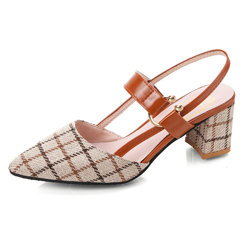Pompes Slingback pour femmes avec motif à carreaux à la mode et hauteur de talon confortable R&B