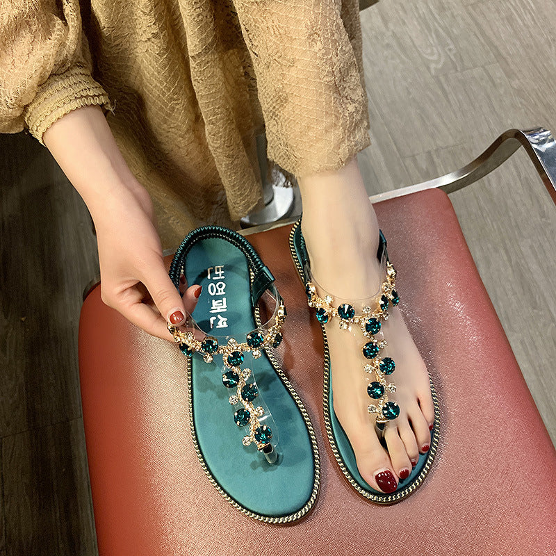 Sandales de plage pour femmes avec accents scintillants et semelle intérieure rembourrée R&B