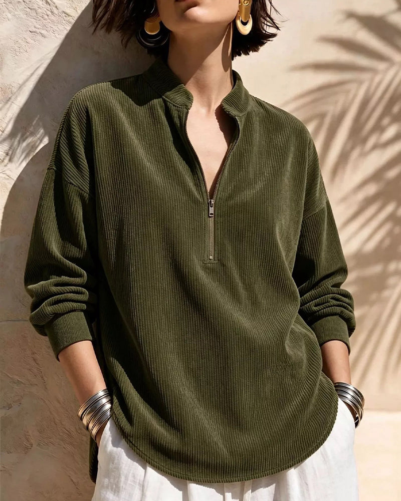 Blouse en Velours Côtelé à Col Montant
