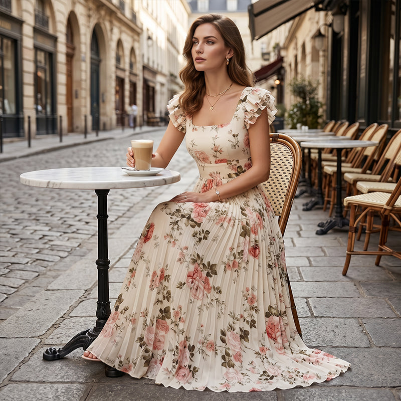 Elvinna | Robe maxi florale avec volants plissés