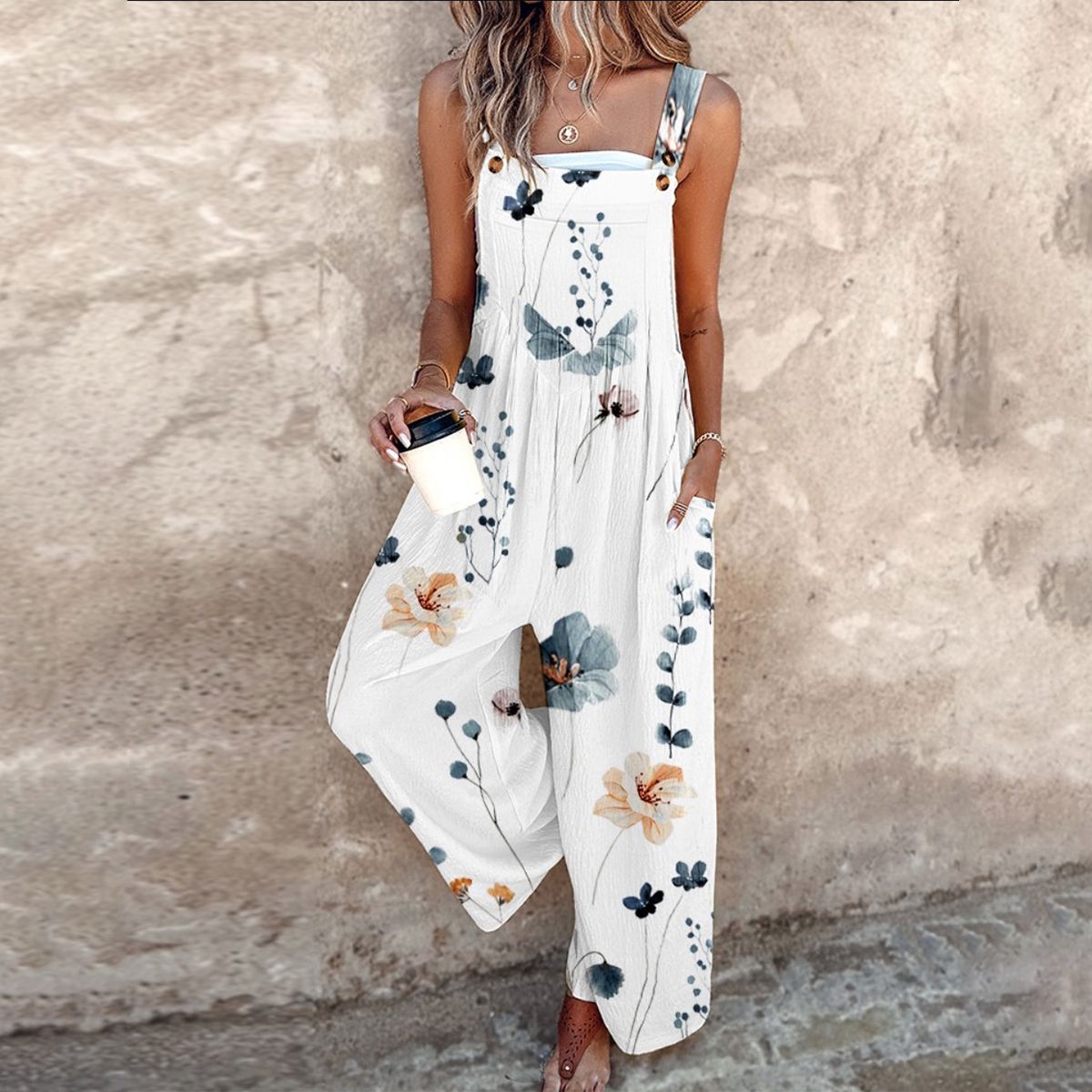 Combinaison Femme à Jambes Larges | Sans Manches Florale