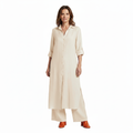 Ensemble Coordonné Chemise Longue à Boutons et Pantalon Large en Lin Mélangé