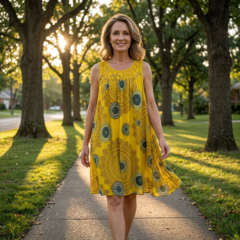 Robe ample femme sans manches imprimée avec dentelle