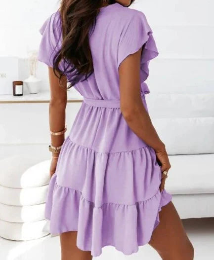 Blossom | Robe Mini Femme à Manches Volantes avec Volants et Ceinture