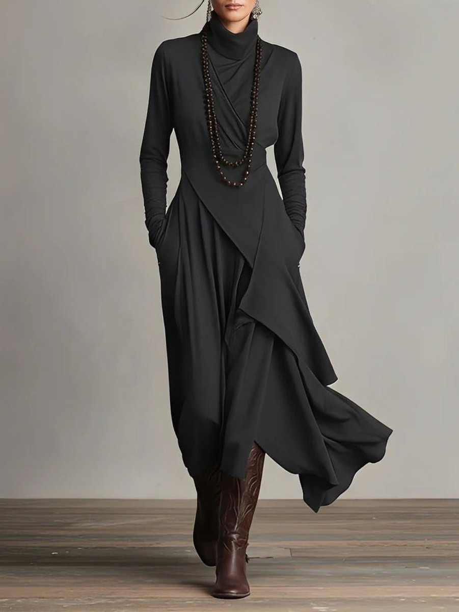 Elise | Robe maxi élégante à col roulé asymétrique