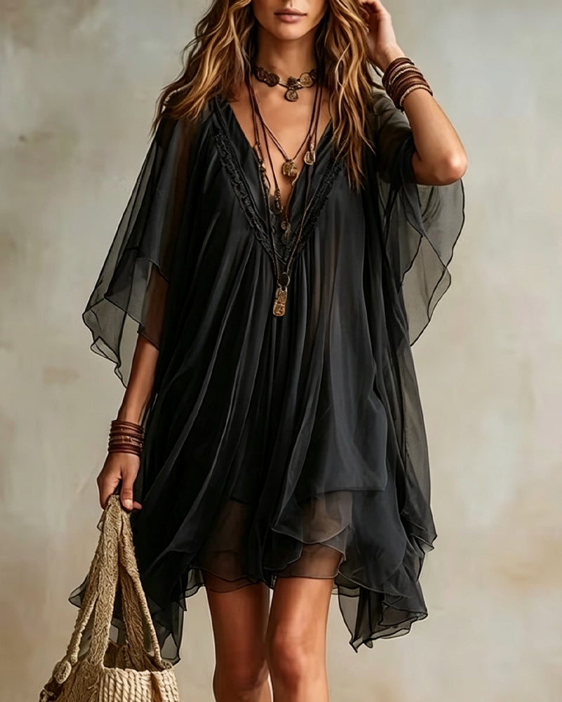 Robe Col En V Irrégulier Transparent Ample