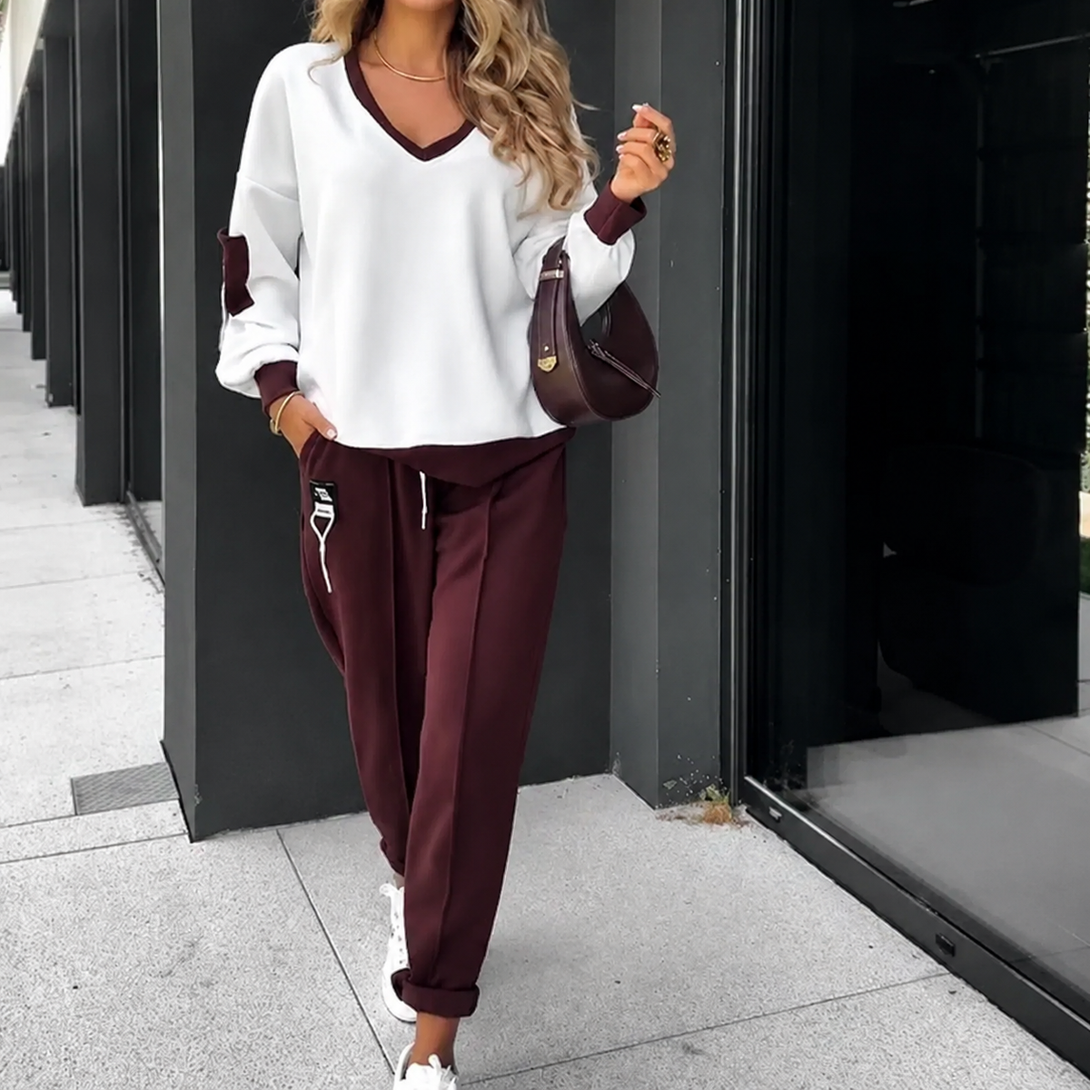 Yully | Ensemble décontracté à blocs de couleurs avec pull et jogging