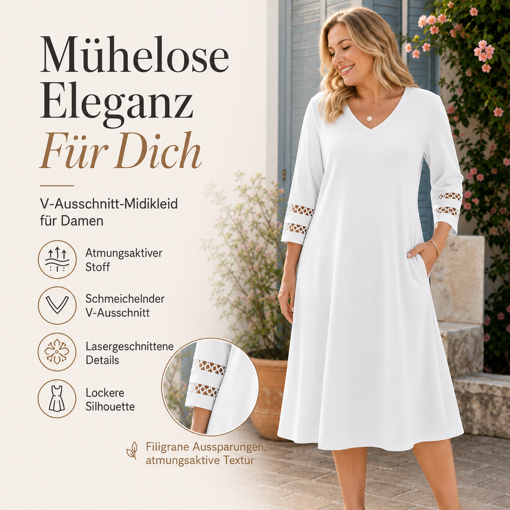 Naszii | Robe midi décontractée à décolleté en V avec manches découpées