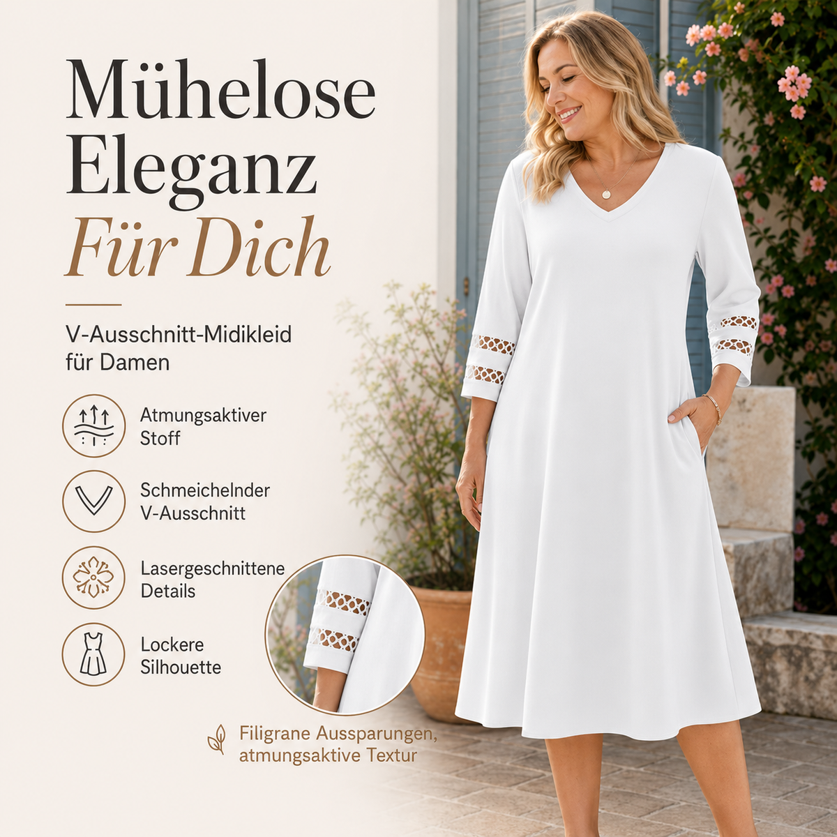 Naszii | Robe midi décontractée à décolleté en V avec manches découpées