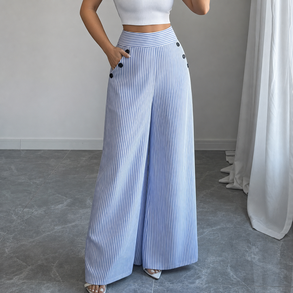 Doviane | Pantalon en lin rayé taille haute