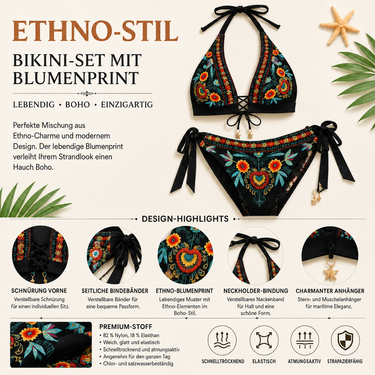 Kalista | Bikini fleuri avec liens latéraux ajustables