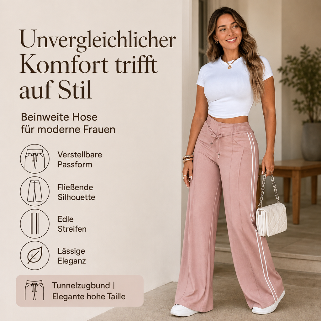 Larina | Pantalon femme à jambes larges, cordon de serrage et bandes latérales