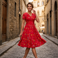 Clavie | Robe midi florale pour femmes avec taille torsadée et poches