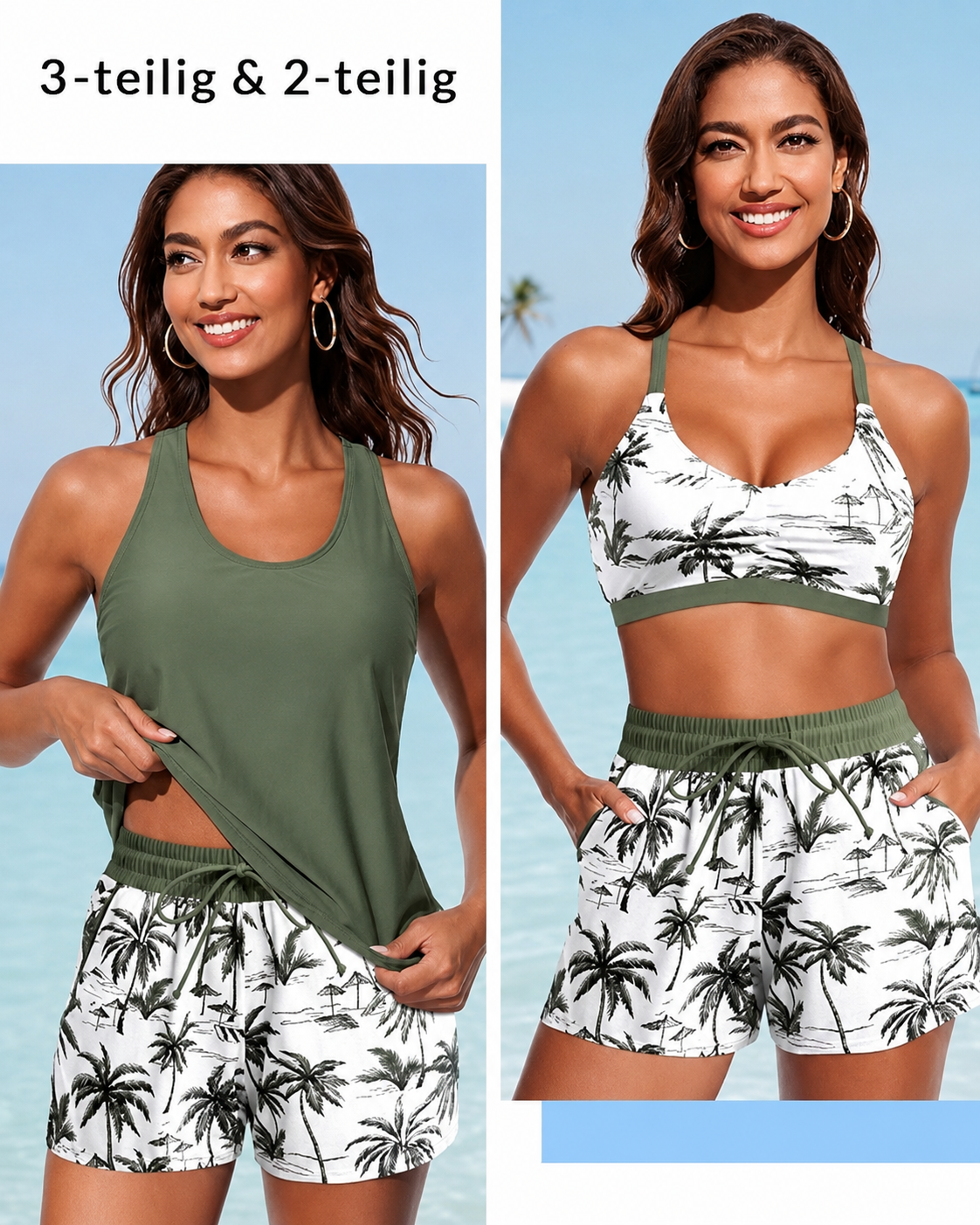 Désirée | Tankini femme trois pièces avec imprimé palmiers
