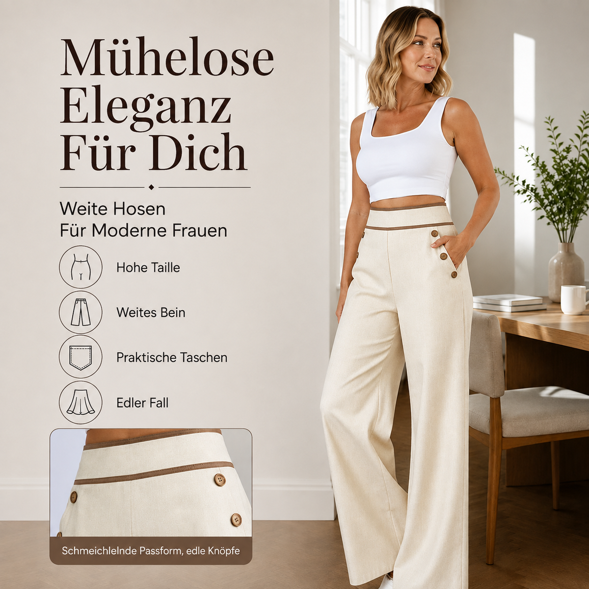 Gesine | Pantalon Marlene taille haute avec passepoils contrastés