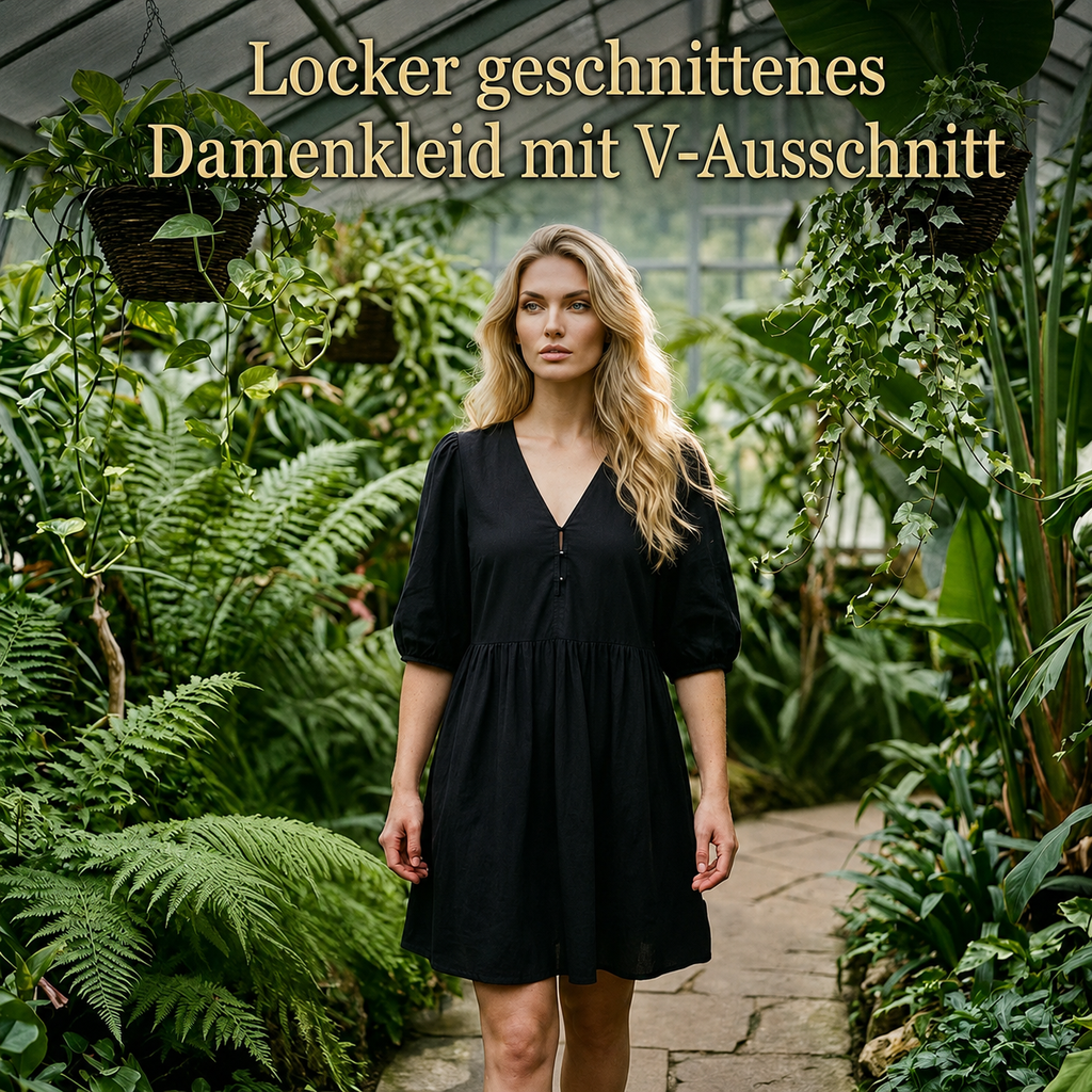 Enriette | Robe décontractée à décolleté en V avec manches bouffantes
