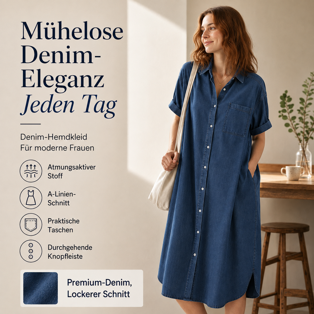 Elonii | Robe chemise en jean intemporelle avec boutonnière intégrale