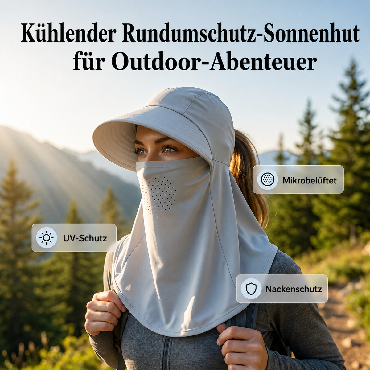 Solvessa | Chapeau de protection solaire respirant avec protection du visage