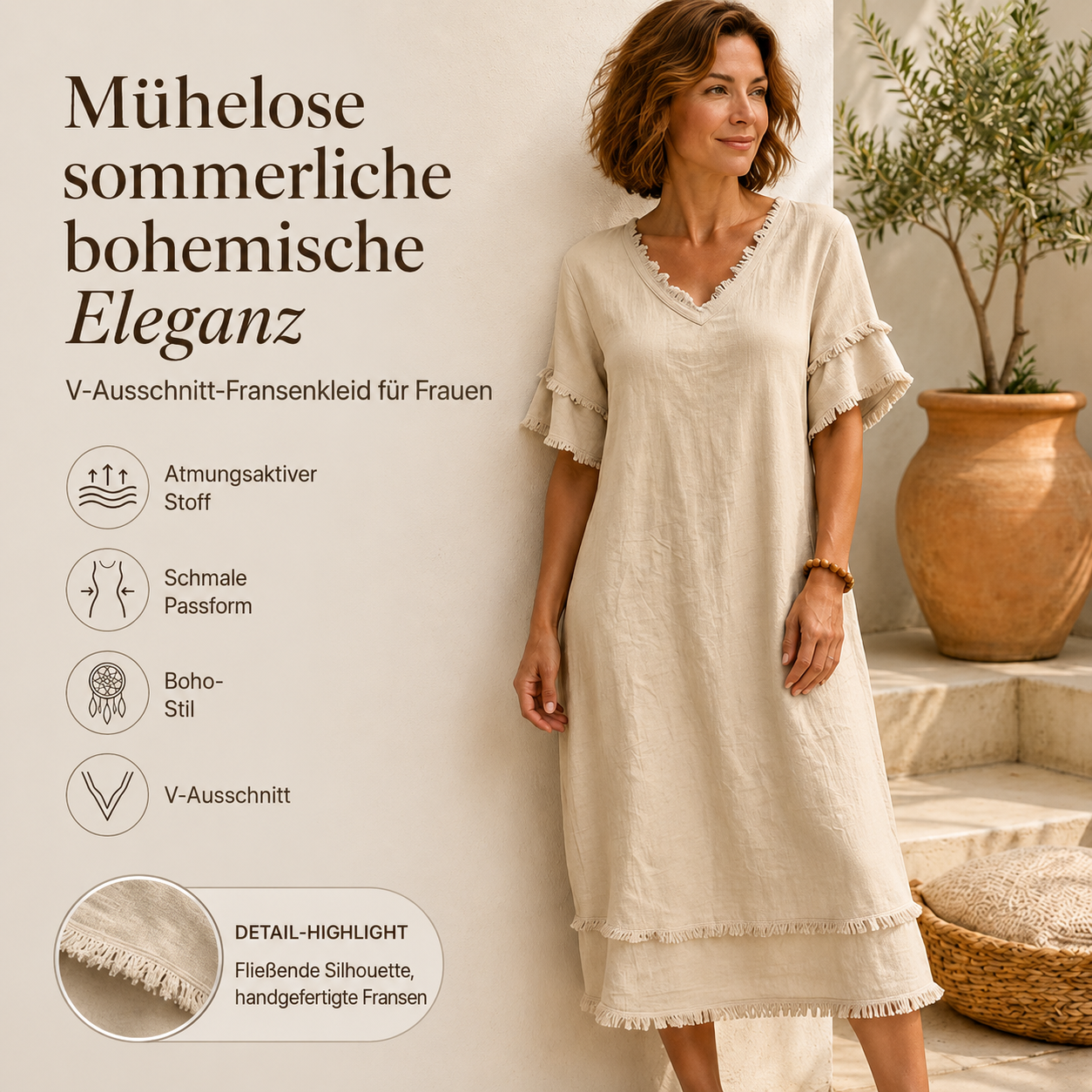 Bruhildda | Robe bohème en coton avec des détails à franges