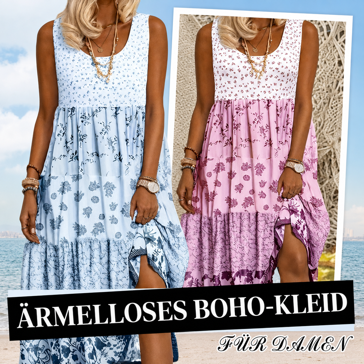 Euwena | Robe fluide sans manches au style vintage-bohème