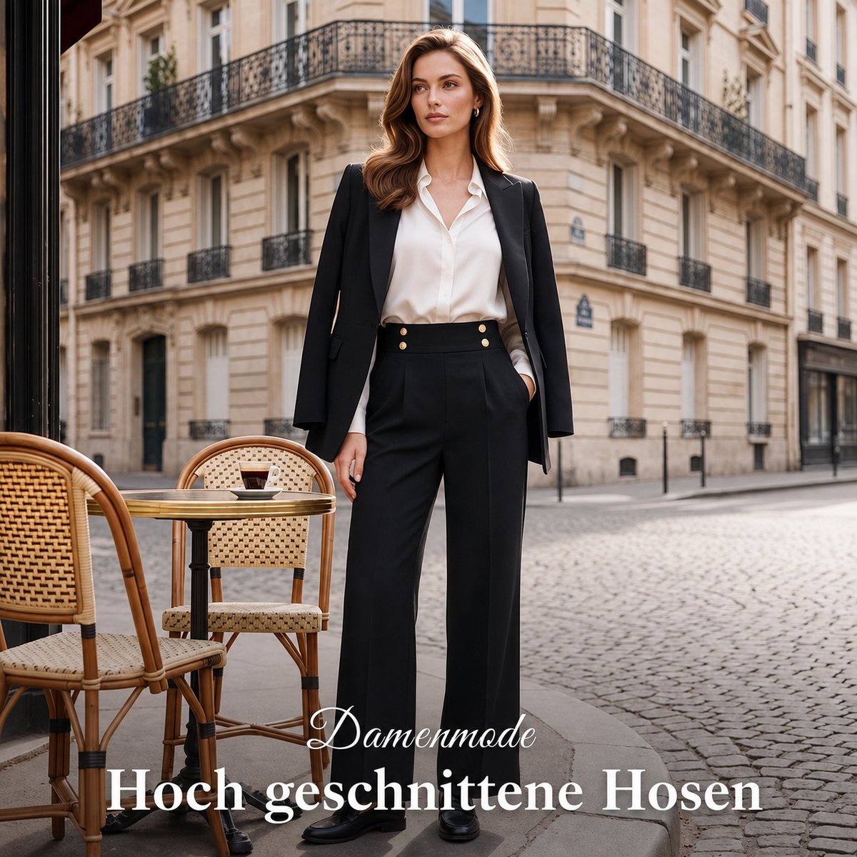 Julva | Pantalon Marlene taille haute avec détails en boutons