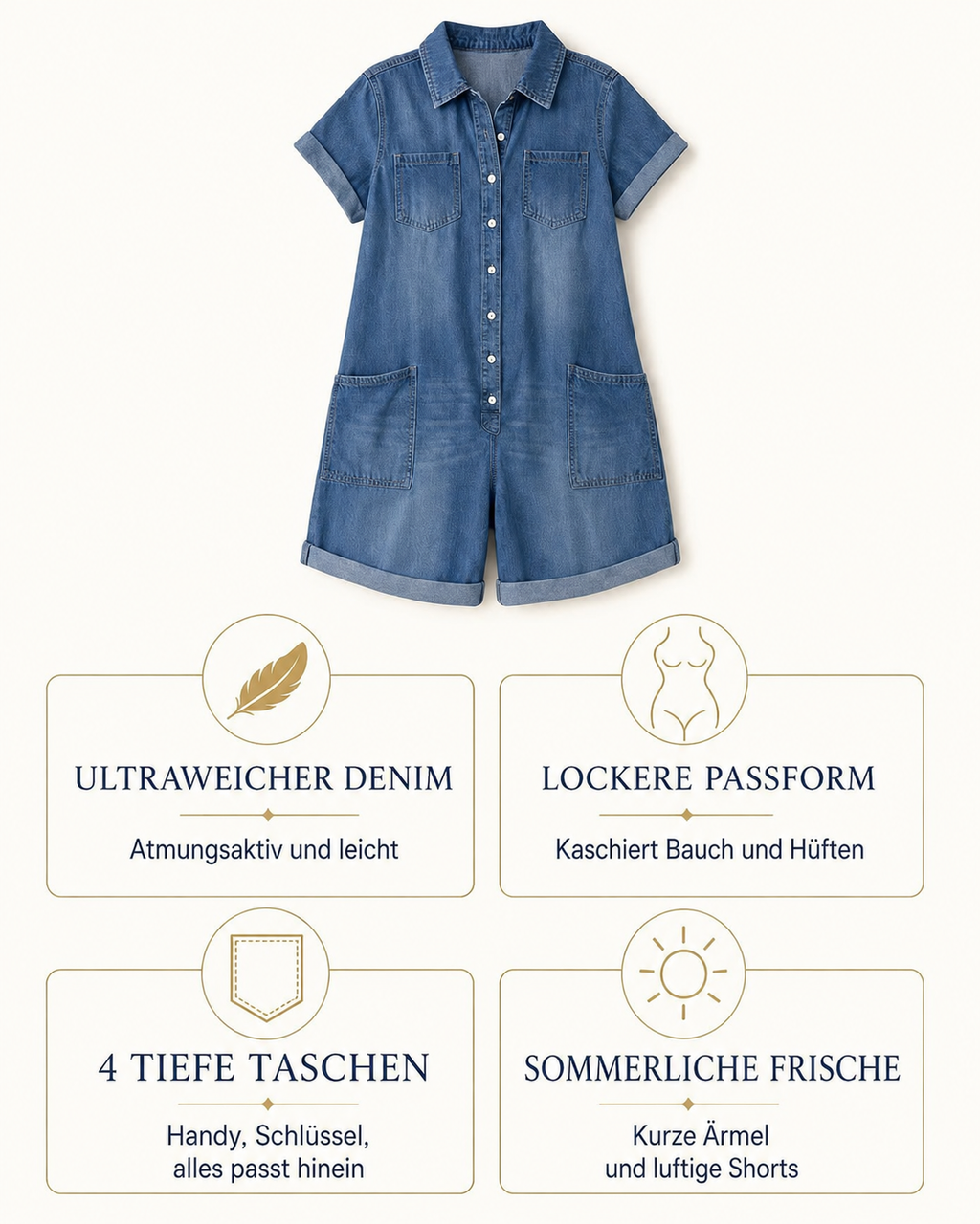 Elemia | Salopette en jean décontractée avec patte de boutonnage