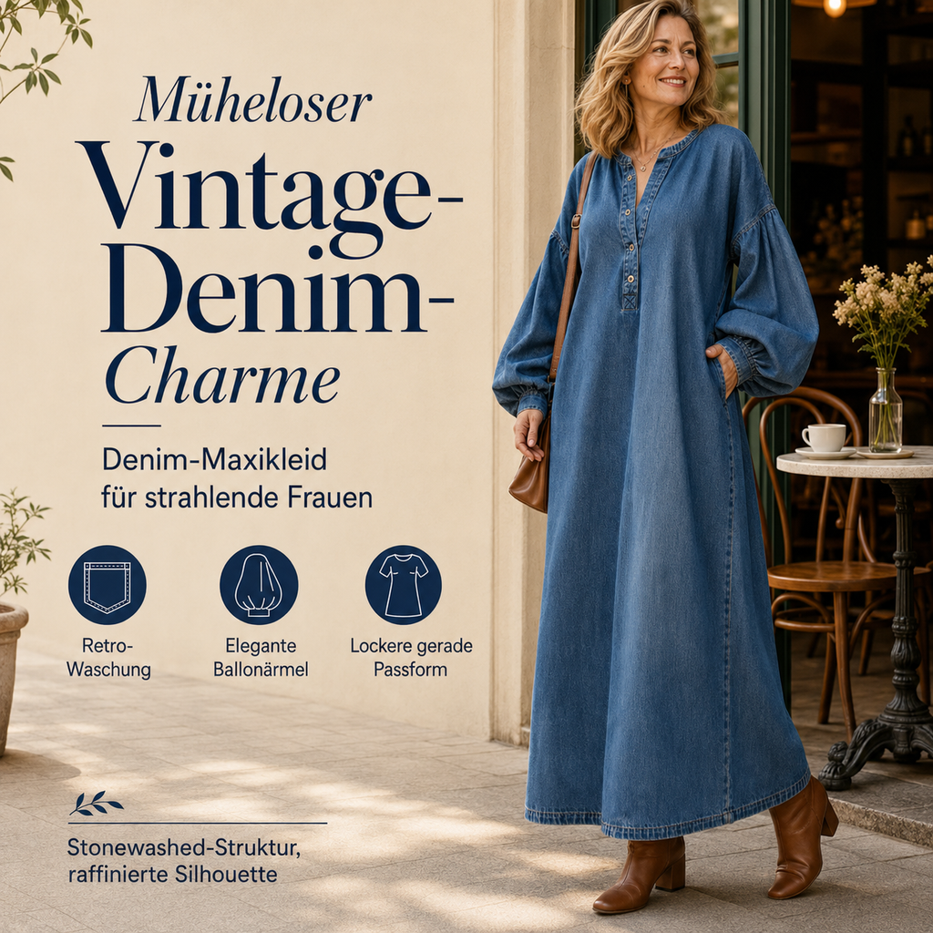Delmira | Robe maxi en denim délavé avec manches bouffantes