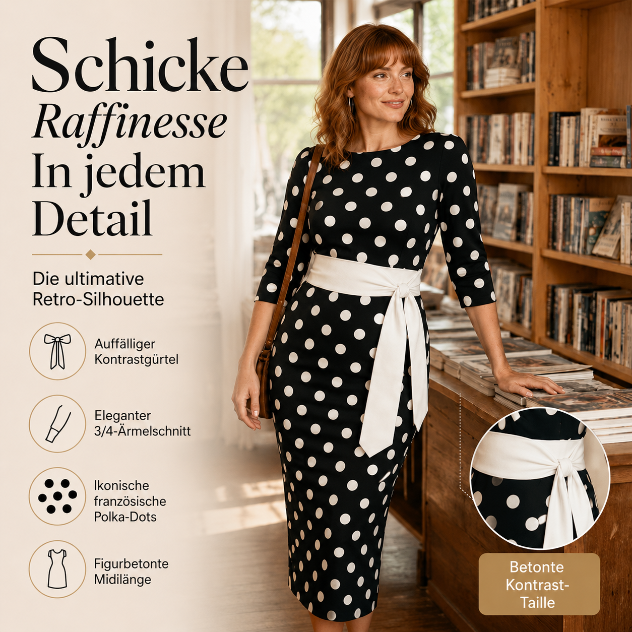 Defiane | Robe midi féminine avec design à pois classique