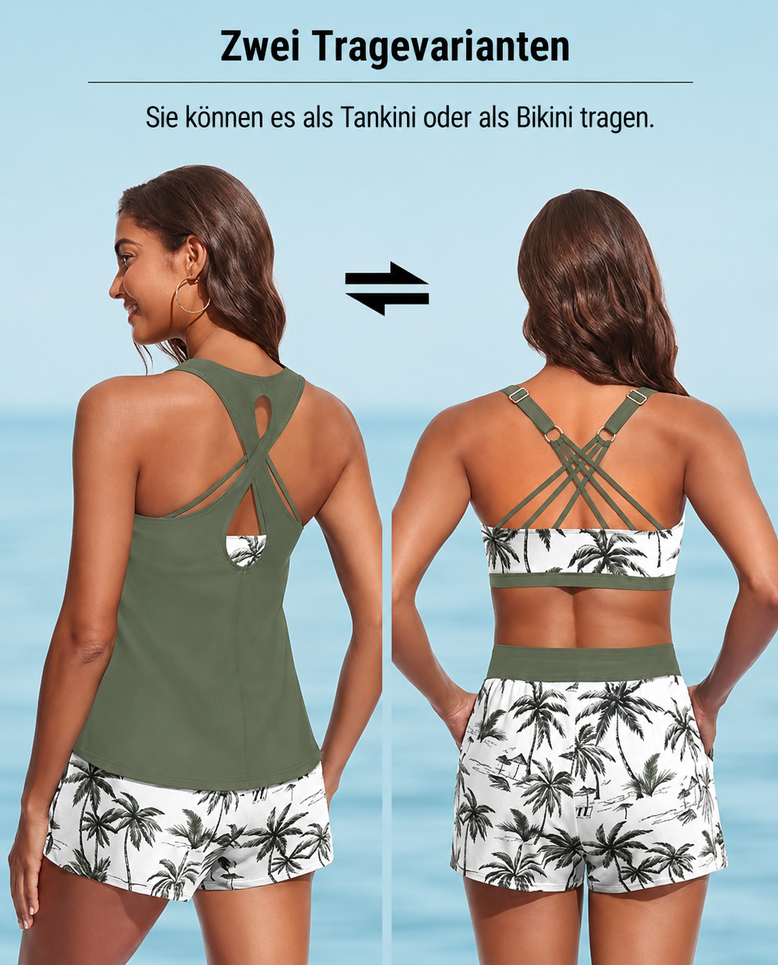 Désirée | Tankini femme trois pièces avec imprimé palmiers