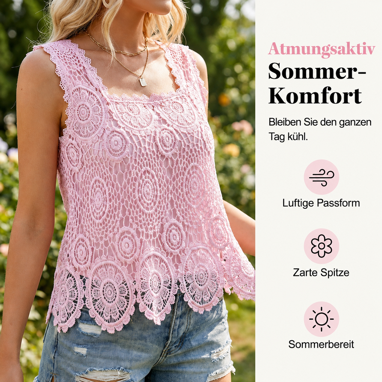 Aedazy | Top sans manches en dentelle avec ourlet en coquillage