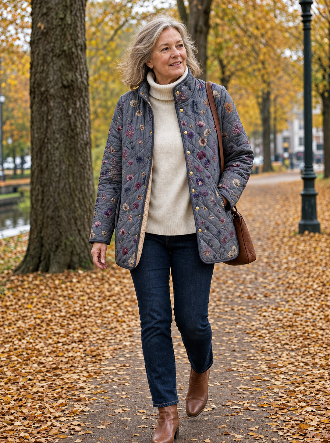 Jas | Manteau matelassé floral pour femmes avec fermeture à boutons