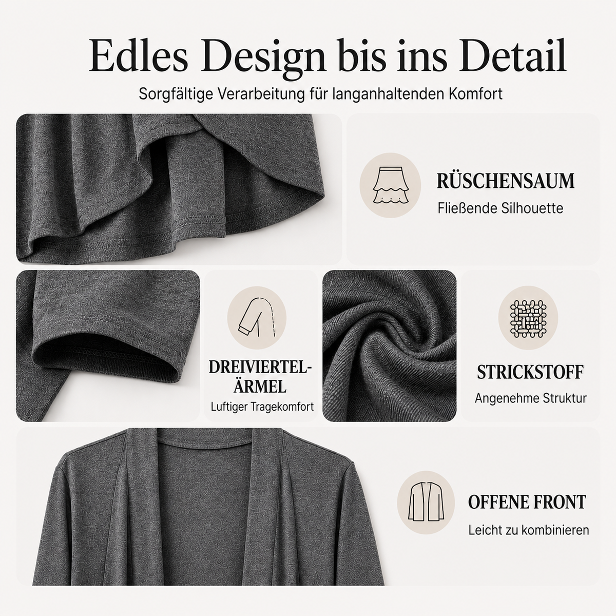 Rassel | Cardigan ouvert élégant avec des manches trois-quarts