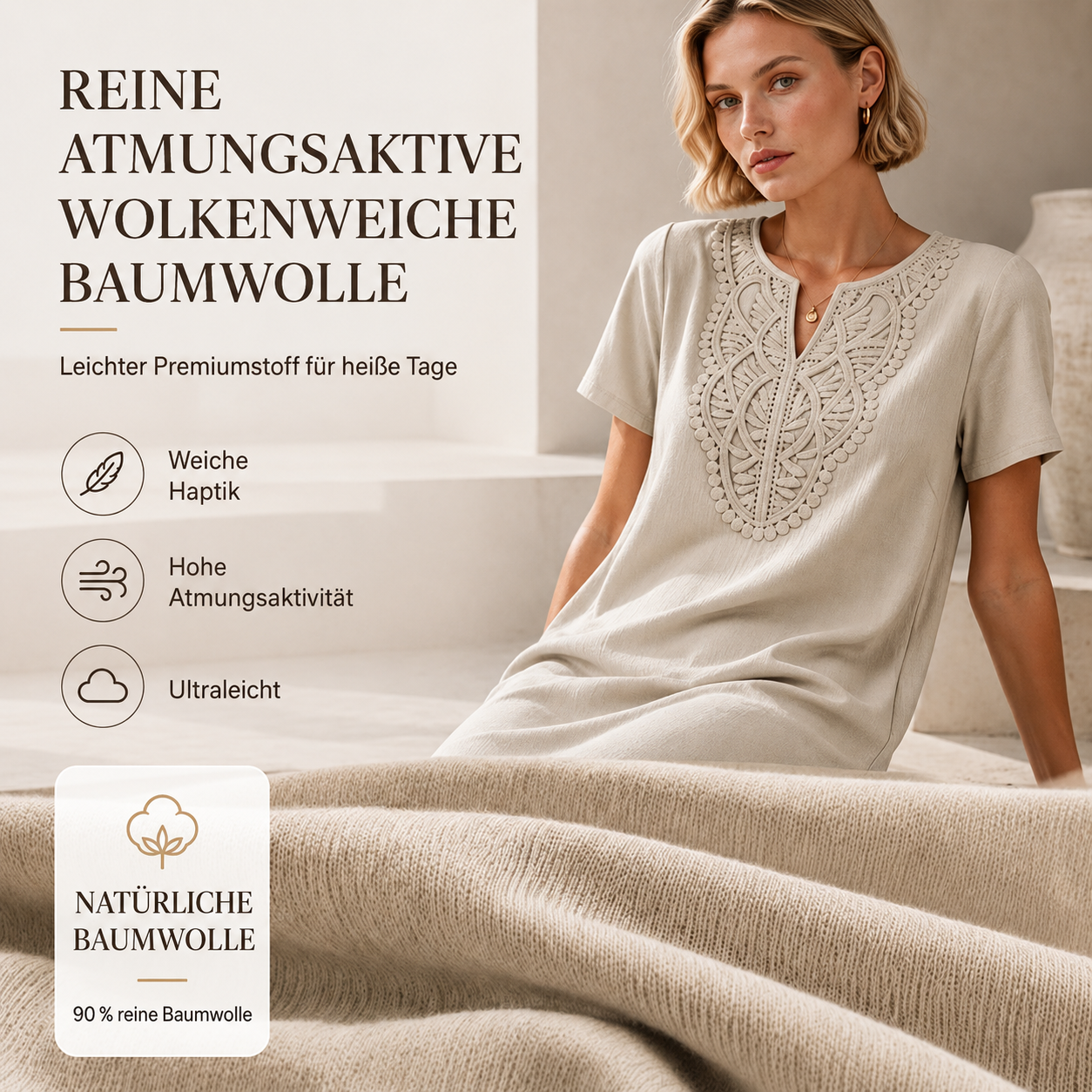 Erbeth | Robe T-Shirt Boho avec Dentelle et Décolleté en V