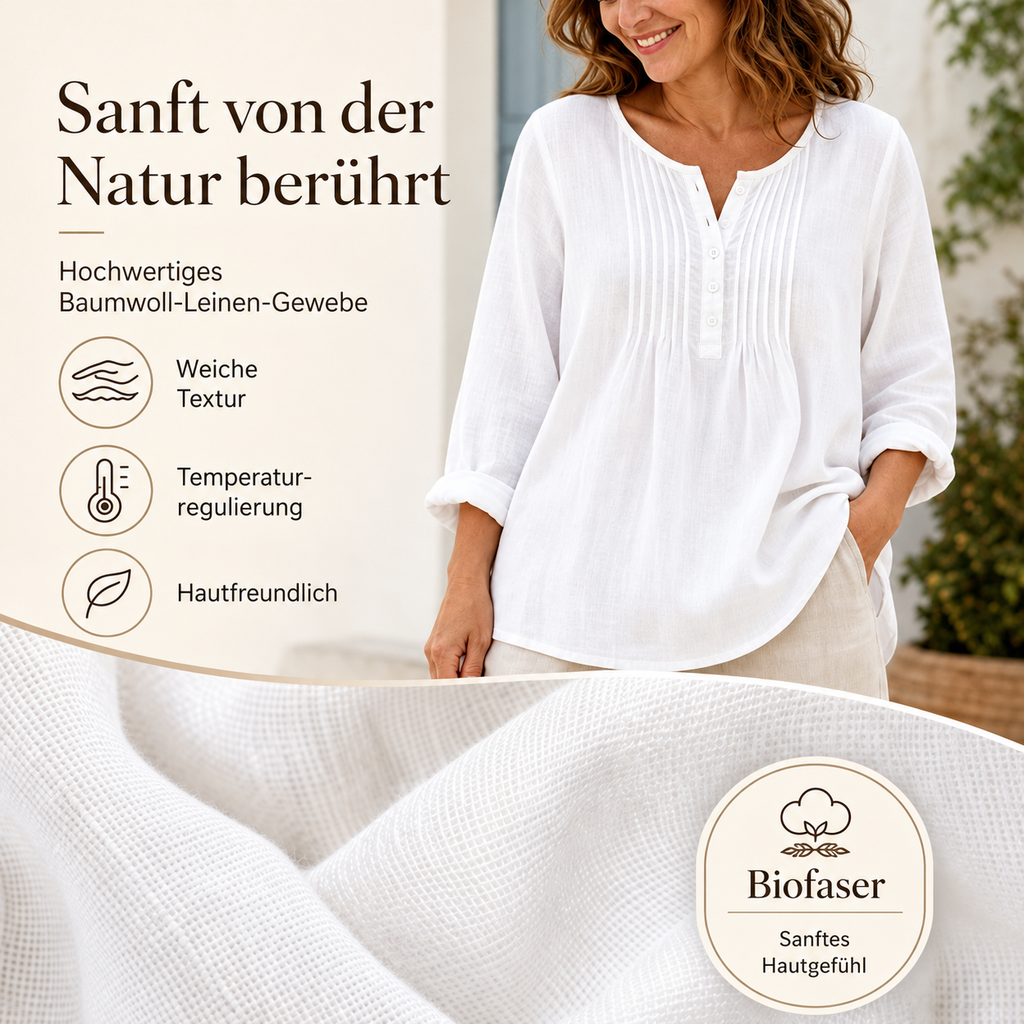 Lujena | Blouse à manches longues avec plis et col Henley