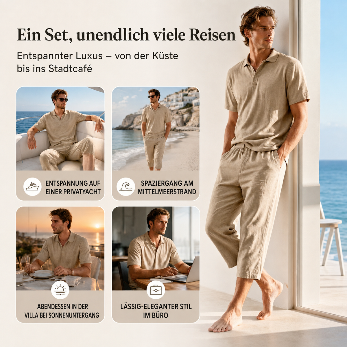 Nikvoon | Ensemble chemise et pantalon en lin adapté à la vie quotidienne