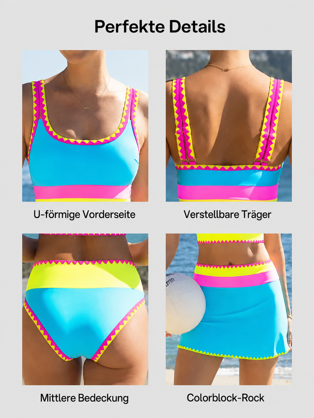 Zarelle | Ensemble de bikini 3 pièces à forte intensité de couleur avec design contrasté