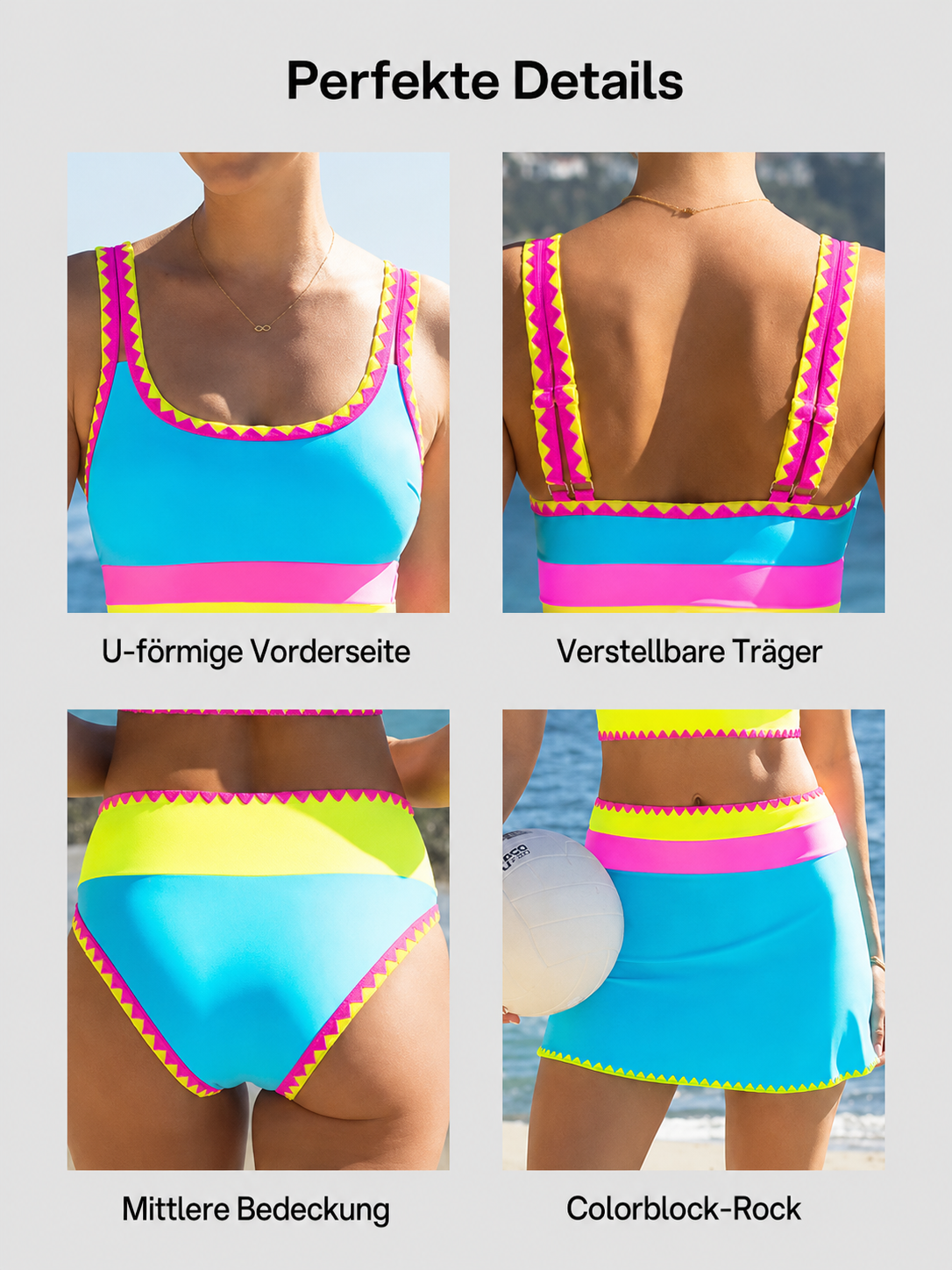 Zarelle | Ensemble de bikini 3 pièces à forte intensité de couleur avec design contrasté