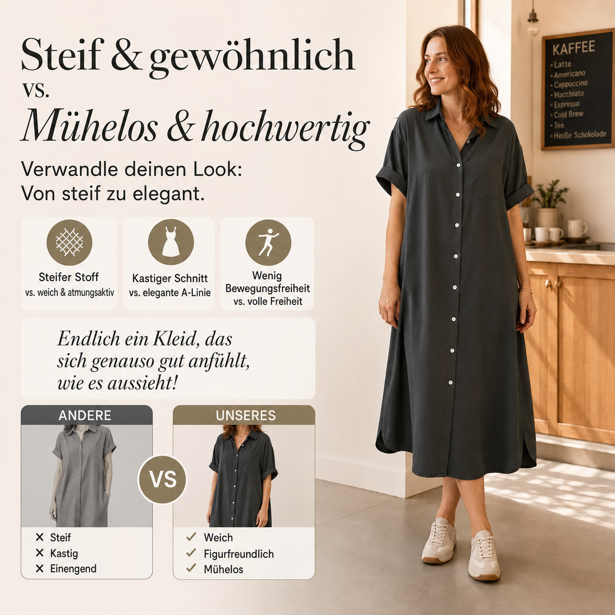 Elonii | Robe chemise en jean intemporelle avec boutonnière intégrale