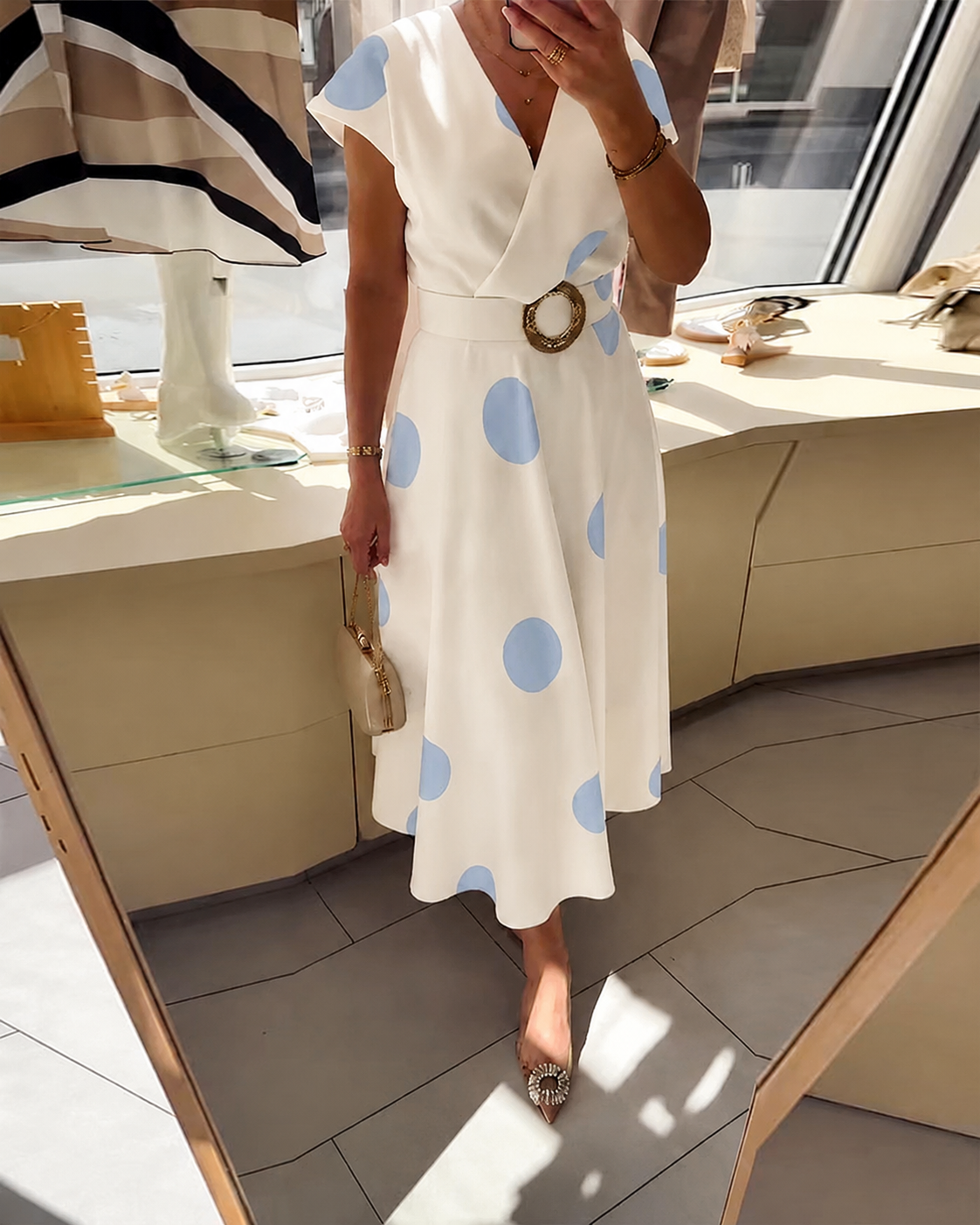 Glessia | Robe à pois avec ceinture à la taille
