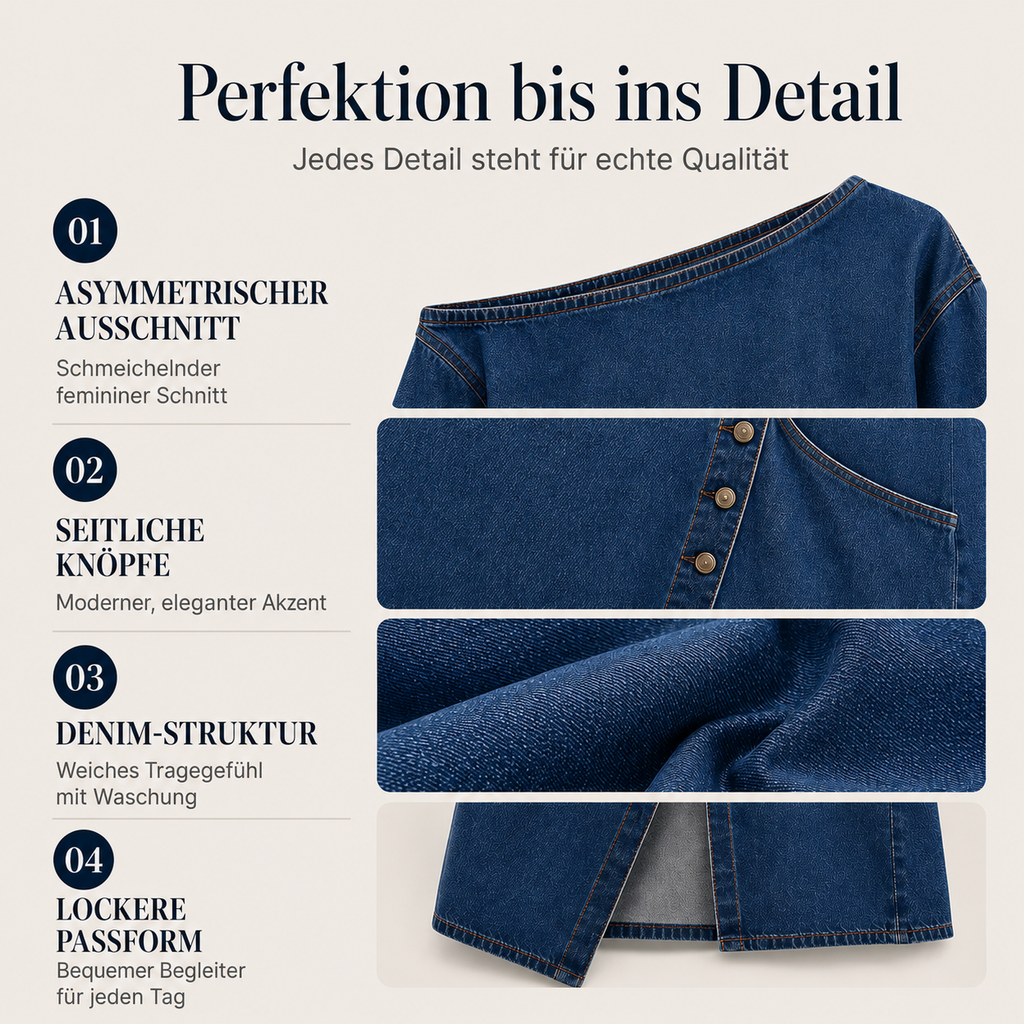 Irmelin | Robe midi en denim sans épaules avec boutons latéraux