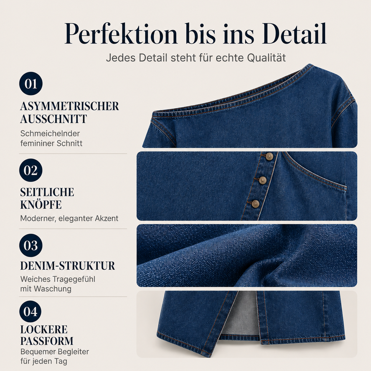 Irmelin | Robe midi en denim sans épaules avec boutons latéraux