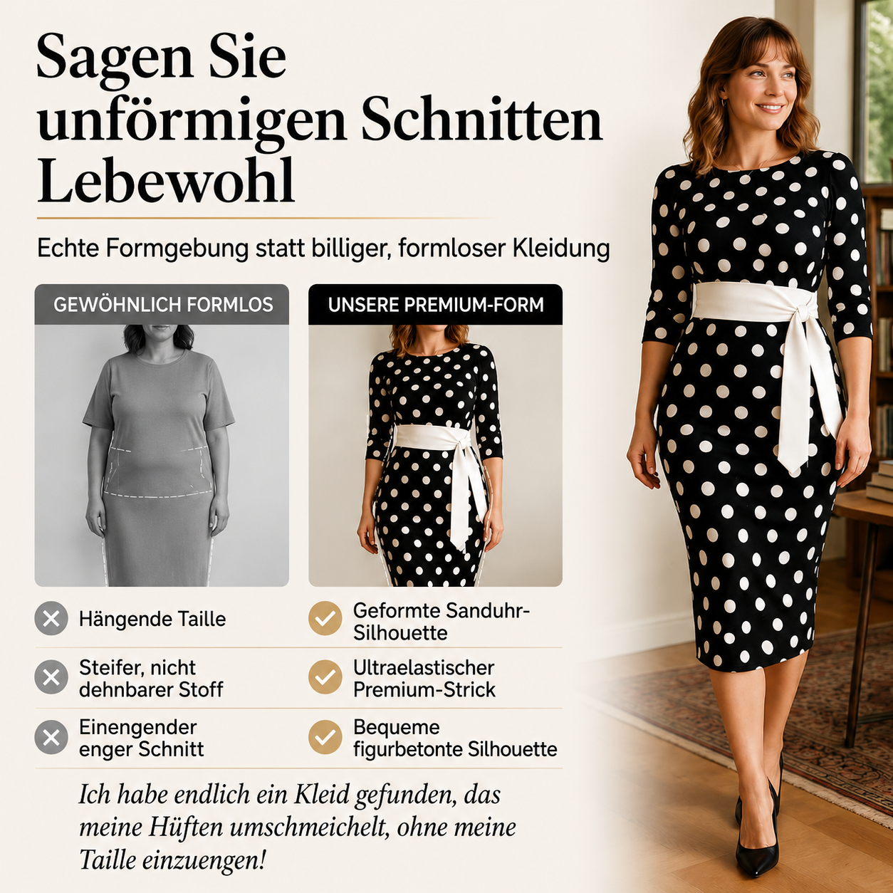 Defiane | Robe midi féminine avec design à pois classique