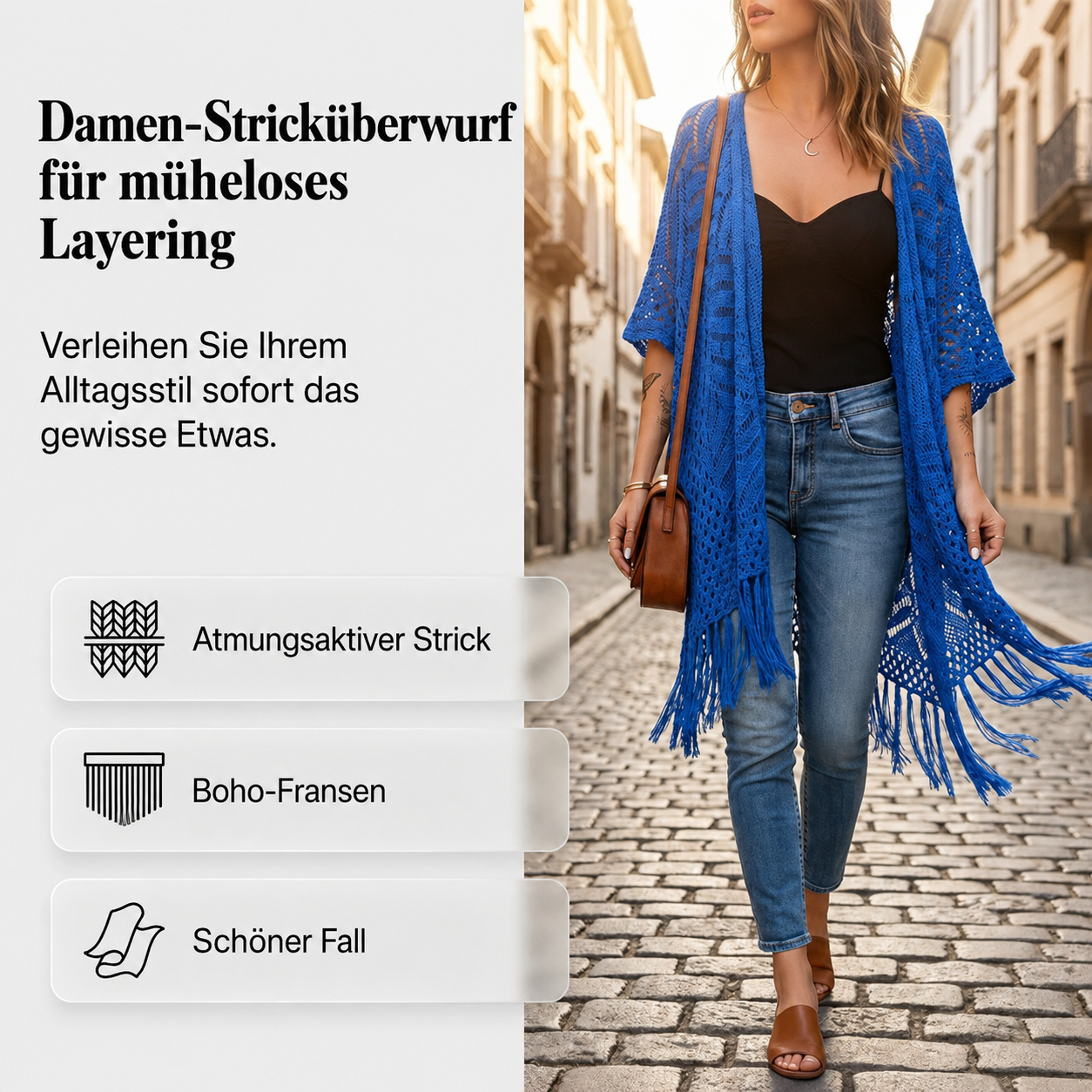 Soravina | Kimono en tricot avec franges et tombé fluide