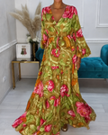 Mosalia | Robe maxi florale avec décolleté en V et jupe évasée